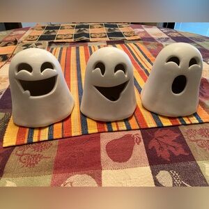 Halloween Ceramic Ghosts with LED Lights. Like New In Box.